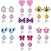 Hicarer 7 Pairs Christmas Crystal Clip on Earrings Girls Princess Jewelry Earring and 7 Pairs Earrings Pads in Pink Box (Style 1)