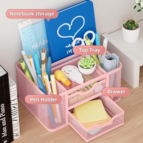 Marbrasse Mesh Desk Organiser, Pen Organiser with 2 Drawer - Image 2
