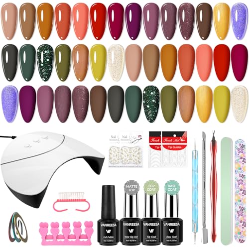 VANREESA Kit Uñas Semipermanentes 21 Colores con Lámpara UV/LED 36W, Manicura Completo, Esmalte Semipermanente Regalos para Señoras