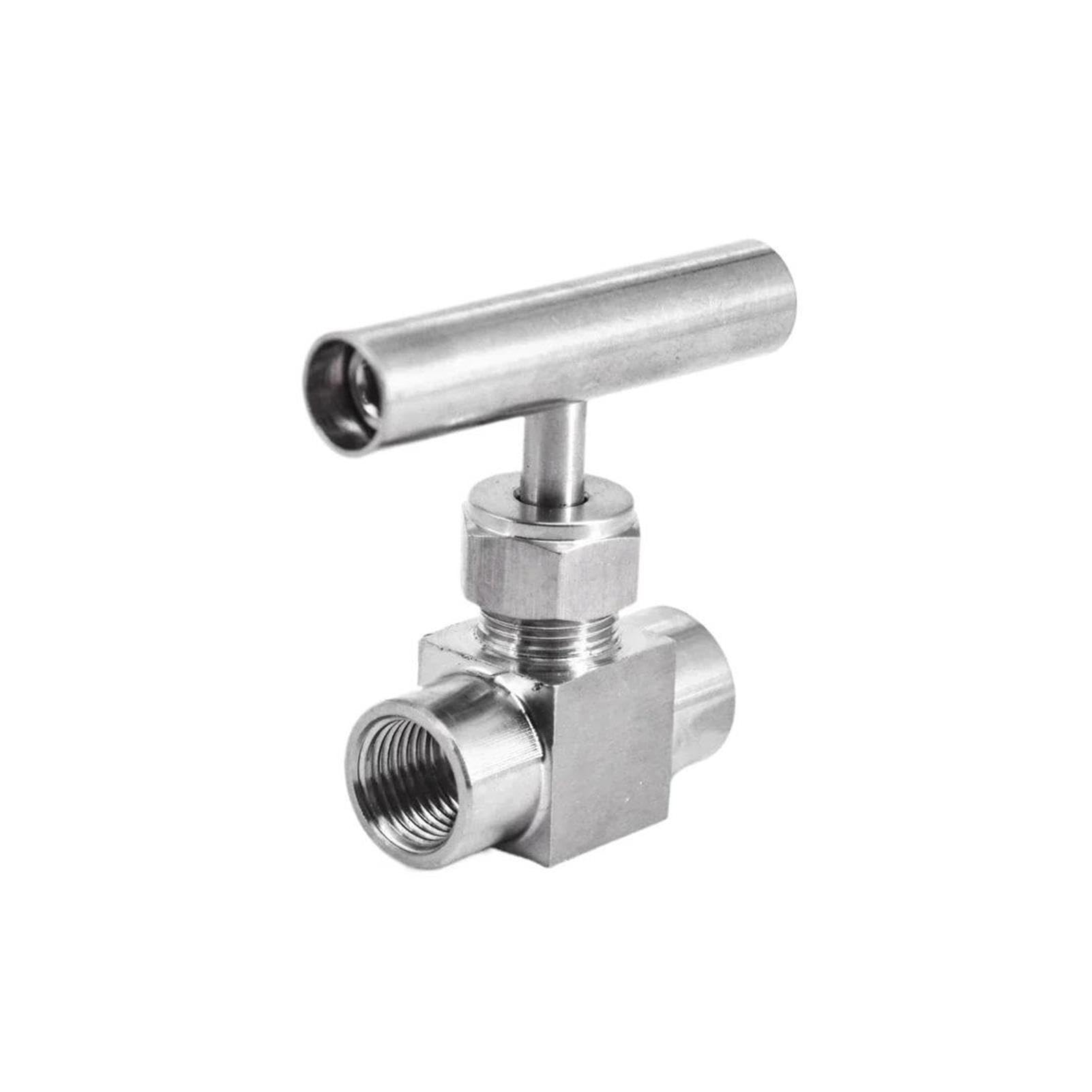Válvula aguja codo inox control flujo agua