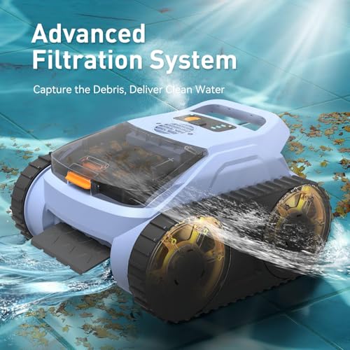 Image of Cordless Pool Cleaner Robot, Pool Vacuum for Inground Pool & Above Ground Pool, Smart Navigation Self-Parking, LED Indicator, Wall&Waterline Cleaning Pool Robot up to 2150 Sq.ft