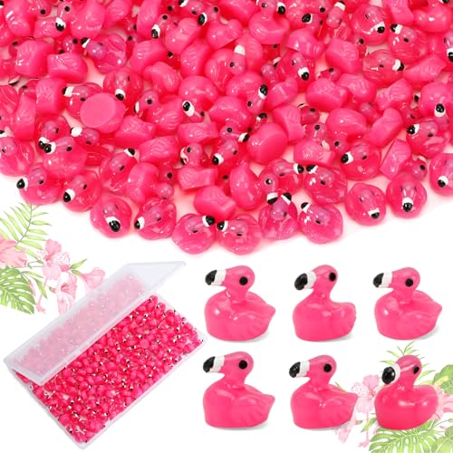 200 Pcs Mini Resin Flamingo Ducks, Pink Tiny Flamingo Figurine Resin Animals Set Toy Bulk for DIY Crafts Topper Cake Party Gifts Garden Lawn Dollhouse Micro Landscape Aquarium Fairy Home Decor