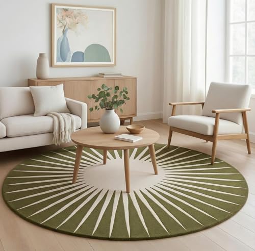 Image of Restoration and Renovation Modern Round Area Rug - Hand-Tufted with 100% NZ Wool, Thick & Soft Circular Carpet for Living Room, Bedroom & Dining Room Decor (Moss Green, 4' Round)