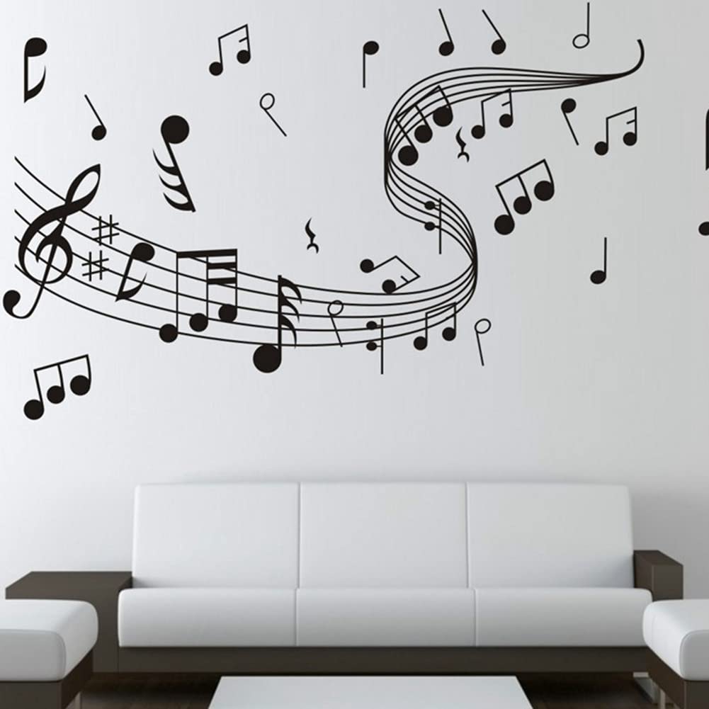 Autocollant mural note de musique noir déco murale DIY chambre et bureau FILFEEL 2 pièces