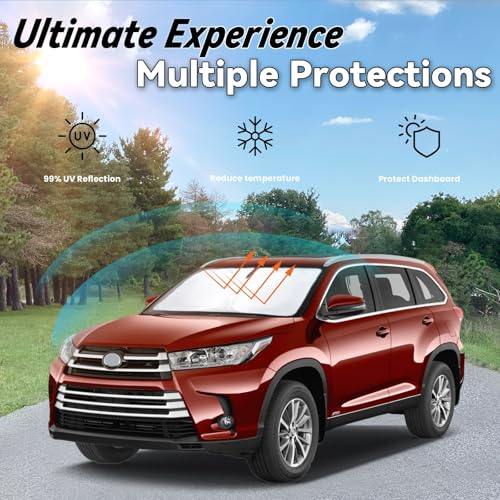 Image of Windshield Sun Shade for Toyota Highlander 2014-2019 L LE XLE Limited Platinum, Car Front Window Sunshade with 240T Sun Visor Protector Blocks UV Rays Heat Sun Shield Accessories