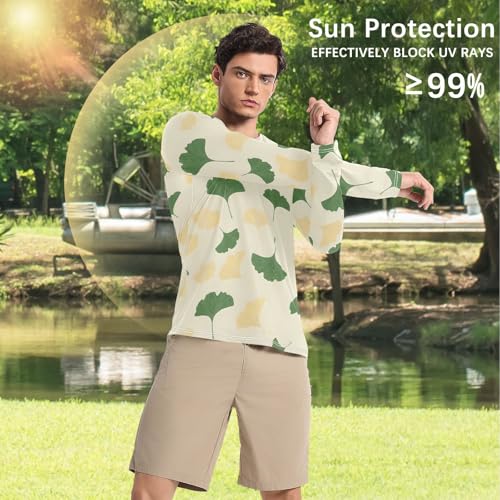 Bolaz Mens UV Protection Shirts Rash Guard Long Sleeve UPF 50+ Yellow Ginkgo Leaves Quick Dry S4