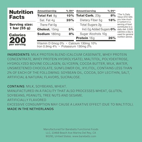 Image of Barebells Soft Protein Bars Minty Chocolate - 24 Bars (2 Packs of 12) -16g High Protein Treats - Chocolate Nutrition Bar with 1g Total Sugars - On The Go Breakfast or Post-Workout Snack