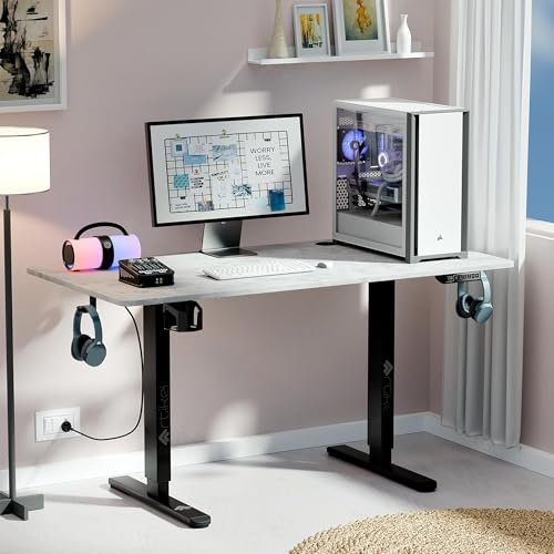 Image of ARTIKEL Artidesk Eco Electric Height Adjustable Table for Office Work & Home-Sit Stand Gaming Desk 80kg Load, Cup Holder, 2 Hooks,Cable Organizer 2Split Tabletop (Rock, 120x60 CM)