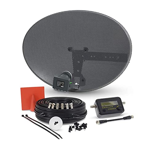 SSL Satellites Zone1 Dish Kit for SKY/Freesat/Astra/Polesat/Hotbird/Full HD Latest MK4 Dish with Quad LNB 5M Twin Black Cable Signal Finder Satellite TV Finder Brackets Bolts F Connectors