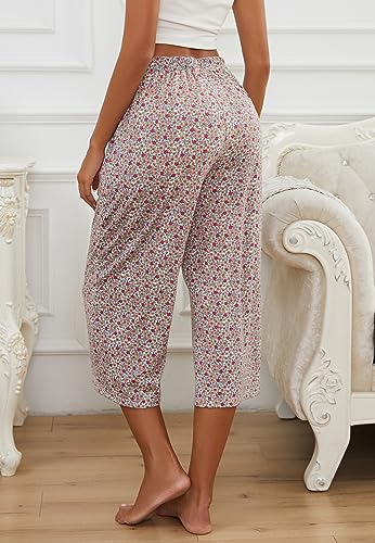 2 Pack Womens Pajama Pants Capri Sleep Lounge Pants Drawstring Pj Bottoms with Pockets3