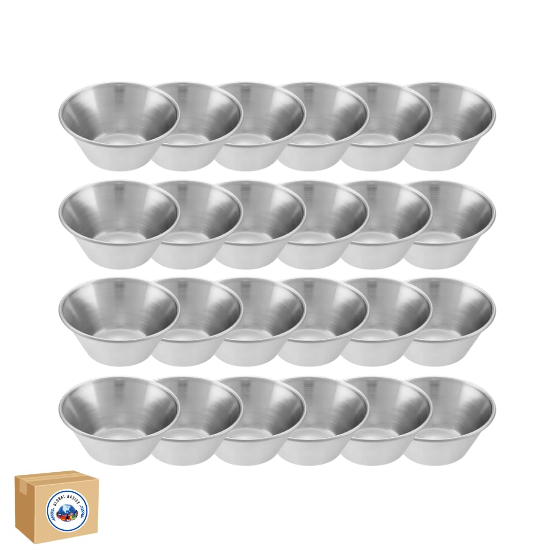 GLOBAL BASICS 1.5oz Stainless Steel Condiment Cup | 24 Round Sauce Cups | 1.5oz Capacity | 24 Total Cups (24, 1.5oz)