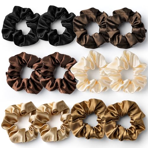 12 Pezzi Scrunchies per Capelli, Scrunchies in Seta per Donne e Ragazze, Accessori per Capelli in Chiffon, Elastici per Capelli in Morbido Raso per Ricci e Lisci