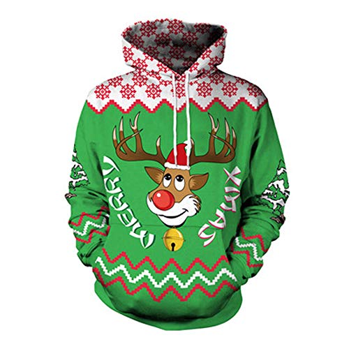 Preisvergleich Produktbild YWLINK Damen Sweatshirt Unisex Strickpullover Rudolph Rentier Pullover Weihnachten Drucken(XL, Grün)