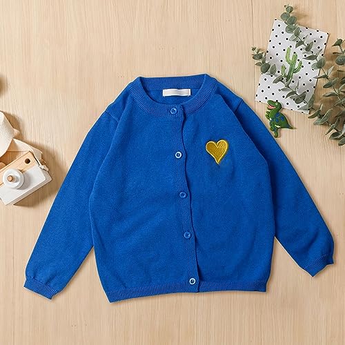 Toddler Girls Boys Top Solid Heart Print Long Sleeve Button Knitted Cardigan Shirt (Blue, 6-7 Years)2