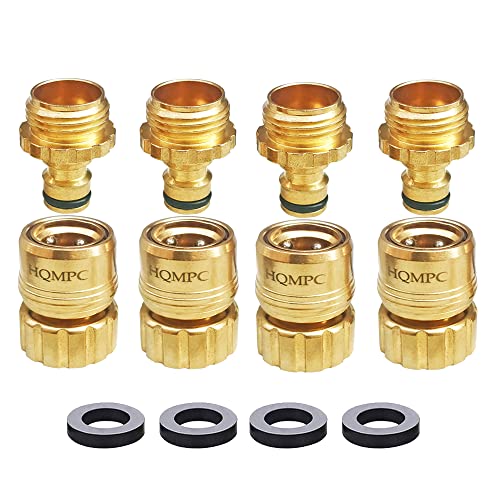 HQMPC Lead Free Garden Hose Quick Connect Brass Hose Quick Connect Quick Connect Hose Fittings Water Hose Connectors 3/4" GHT (4SETS)