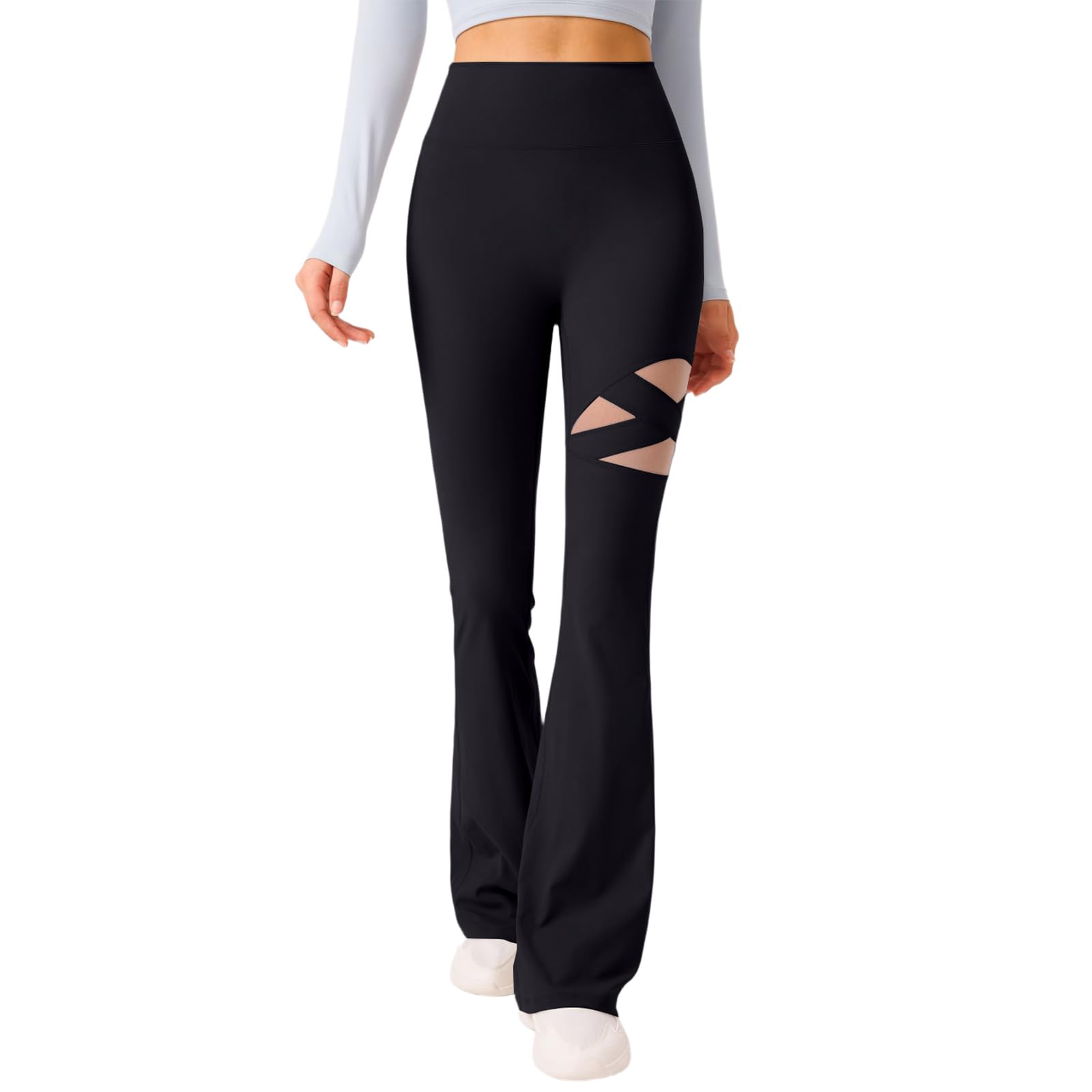 FUPODD Yogahose Damen Lang Flared Cut Out Schlaghose Leggings Damen High Waist Stretch Eng Jogginghose Gym Yoga Hosen Pilates Bauch Weg Sporthose Fitness Traininghose Mit Gummizug Jeggings Elegant