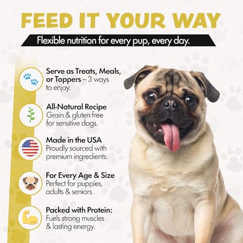 Image of Freeze Dried Dog Food for Small & Large Dogs, 16 Oz (500+Pieces) Chicken Dog Food Toppers for Picky Eaters, USA Made- Grain Free & All Natural Freeze Dried Treats Made with 96% Meat Organs
