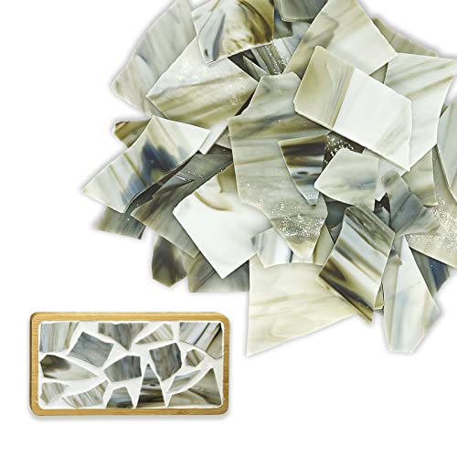 1000G Irregular Stained Glass Mosaic Tiles For Crafts, Yew & Tulip Assorted Shapes Broken Glass Fragment Tiles For Diy Home Decoration Or Diy (White With Khaki, 35Oz/ Value Pack) #TOP21