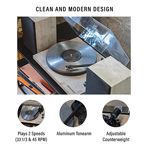 Image of Crosley C62C Turntable HiFi System Record Player with Speakers, Adjustable Tonearm, Moving Magnet Cartridge, Bluetooth Receiver, 40W Per Channel, and Anti-Skate, Gray
