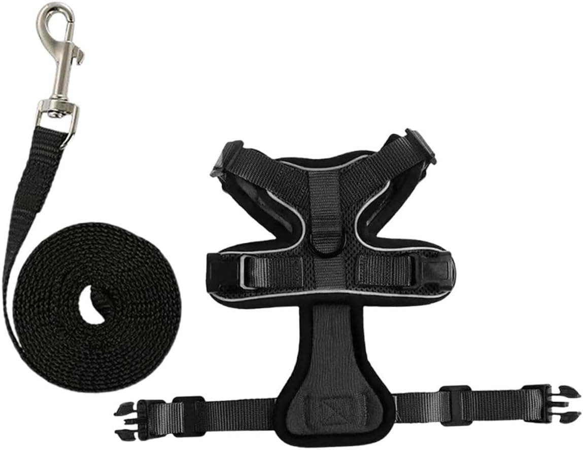 Kichvoe Cat Vest Harness and Leash Escape-Proof Adjustable Soft Breathable Mesh Medium Black for Walking and Traveling Cats