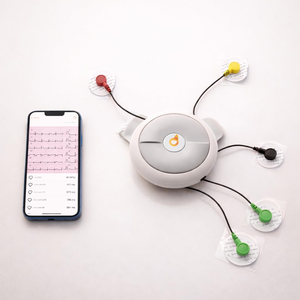 D-Heart ECG Tragbar 8/12 Ableitungen | 60 Elektroden inkl. | App mit Anleitung | PDF Export | iOS/Android | Für Ärzte & Zuhause