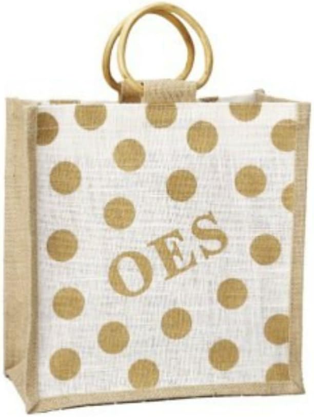 OES Jute Canvas Wooden Handle Tote Bag - Eastern Star (Mini Polka Dot)