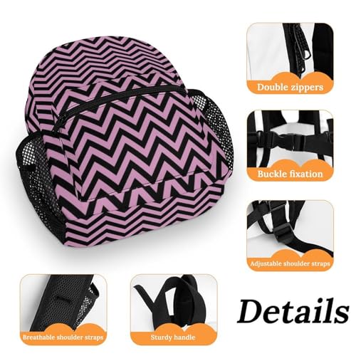 Pink And Black Wavy Stripes 13 Inch Backpack Lightweight Double Shoulder Bag with Zippers Unisex Daypack3