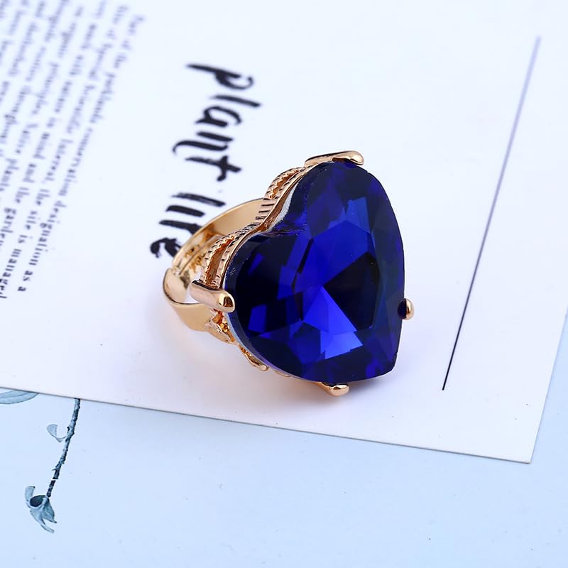 Bague grand cœur en cristal multicolore réglable pour femme