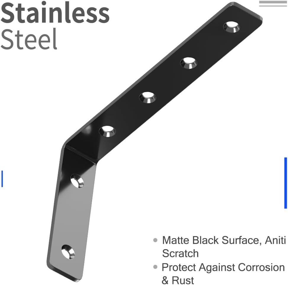 LuckIn 8 Pack Shelf Bracket, 5" x 3" L Brackets for Shelves, Heavy Duty Stainless Steel Angle Bracket Corner Brace, with Enough Screws & Anchors