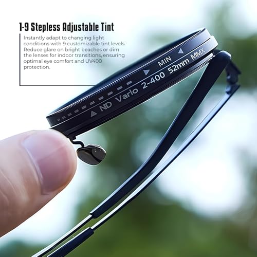 Adjustable Sunglasses Stepless, ND9 Stepless Adjustable Sunglasses for Men,1-9 Gears Beach Sunglasses - Eyewear with Adjustable Lens – Black2