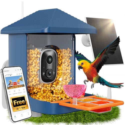 Bird Feeder with Camera 2K, 1 Year Free AI Identify 10,000+ Species 1.8L Birds Feeder Camera Bird Feeders for Outdoors Solar Powered IP65 Instant Alert, Auto Record Video Ideal Gift for Nature Lovers