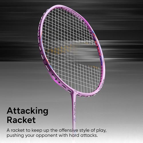 Image of Hundred Nitrix 10 Badminton Racket (Strung) | Carbon Fiber Frame | Head-Heavy Attacking Racket | Flexible Shaft for Powerful Smashes | Max Tension 30 lbs | Full Cover Included