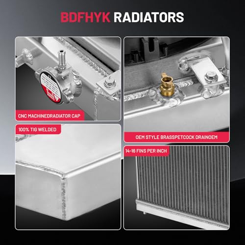 Image of BDFHYK 3-Row Radiator with Cooling Fan & Thermostat Switch for Chevrolet C10 C20 K10 K20 1975-1980, for Camaro 1970-1981, for GMC C1500, Aluminum Core 52mm, CU162 162