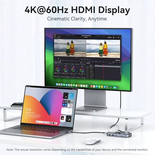 Image of MOKiN USB C Hub with 15W Qi2 Wireless Charger, Laptop Docking Station to 4K HDMI, 100W PD, 10Gbps Ports, 15W+5W Wireless Charging Stand for iPhone 16 /15 /14 /13 & Airpods, USBC Dock for MacBook /Windows
