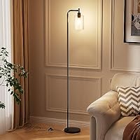 Ziisee Industrial Floor Lamp with Glass Shade - Black, LED Bulbs, Foot Pedal Switch, Easy Assembly — image 7