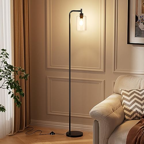 Image of Ziisee - Industrial floor lamp with glass shade, black, LED lights, foot pedal switch, easy to assemble