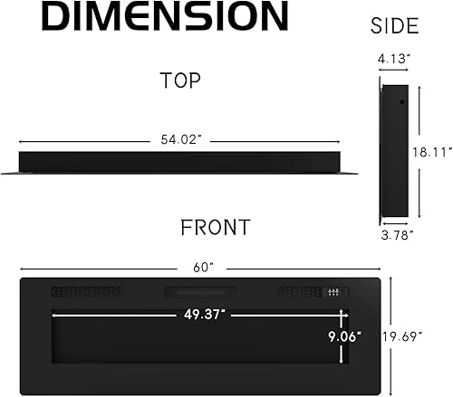 Miniatura 6 de Inserto ultrafino empotrado para chimenea eléctrica de 60 pulgadas montado en la pared y en la pared fácil instalación con control remoto 700 W1400