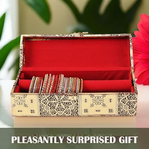 Image of Kuber Industries Jewelry Bangle Box | Jewellery Case Organizer | 1 Rod Bangles Box for Women | Velvet Jewelry Box | Storage Organizer | Watch Organizer | Makadi Lock | Golden
