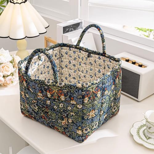 Image of Quilted Fabric Basket Foldable Car Storage Boho Floral Laundry Basket Hamper for Nursery Bedroom & Living Room | Organize Clothes Toys
