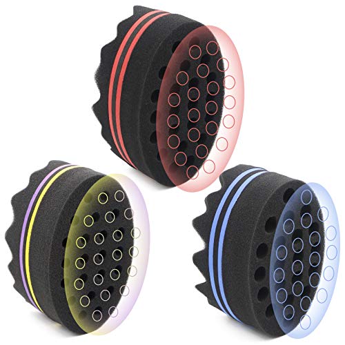 Curl Twist Hair Sponge Big Holes Brush Double-Sided Comb for Afro Hair Pick (3PCsRed Round)