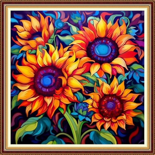 Image of Funchey Stamped Cross Stitch Kits, DIY Cross Stitch Pattern for Adults Beginners Needlepoint Kits Embroidery Kit Arts and Crafts 11CT-Magic Sunflower 18x18 inch