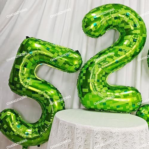 Image of 40 inch giant Green pixel miner game number 4 balloon | Large mining theme foil balloon 0-9 for pixel game parties children's birthdays party anniversary baby shower decoration