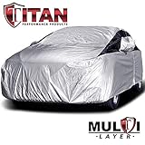Premium Multi-Layer PEVA Compact Sedan Car Cover for Corolla, Sentra and More. Waterproof and UV Protective. Measures 185 Inches. Protective Lining, Driver-Side Zippered Opening, Tie-Down Straps.