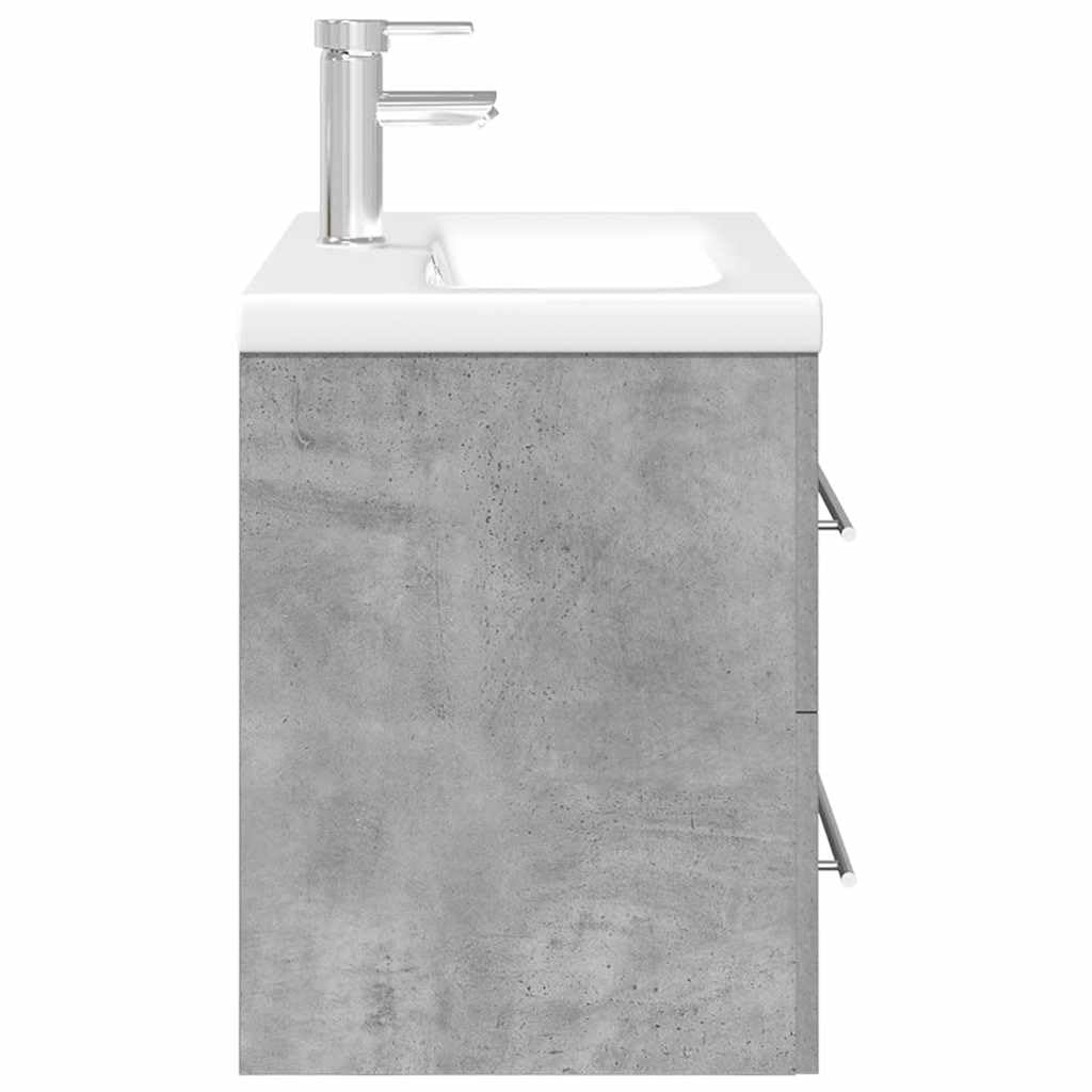 Set Mobili Bagno 2 Pz con Lavabo Sospeso 80cm Grigio Cemento | Arredo bagno salvaspazio sospeso a parete con capiente mobile in legno ingegnerizzato e lavabo in ceramica lucida.