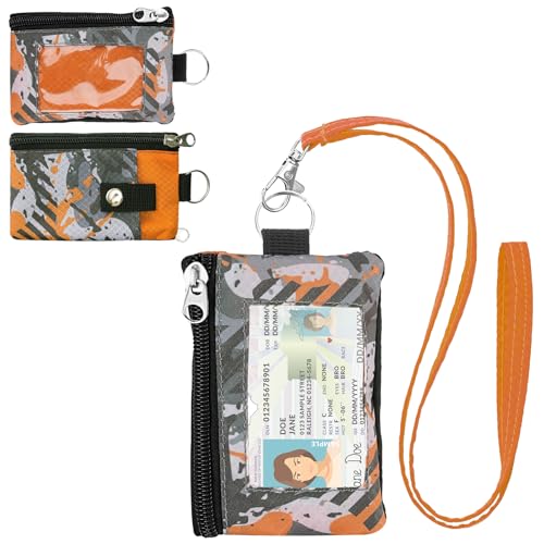 Image of Minimalist RFID Wallet with Lanyard, Multi-functional ID Case with 2 Zipper Pockets and Key Chain for Men and Women, Tactical Badge Pouch Cards Holder, Coin Purse for Travel Sports - Two-Tone