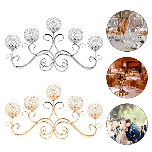 Crystals Candel Holder Tall,5 Head Gold Crystals Candelabra Home Holiday Decorative Centerpiece for Wedding/Home/Event/Thanksgiving Christmas Valentine's Day Party Decoration (Gold)