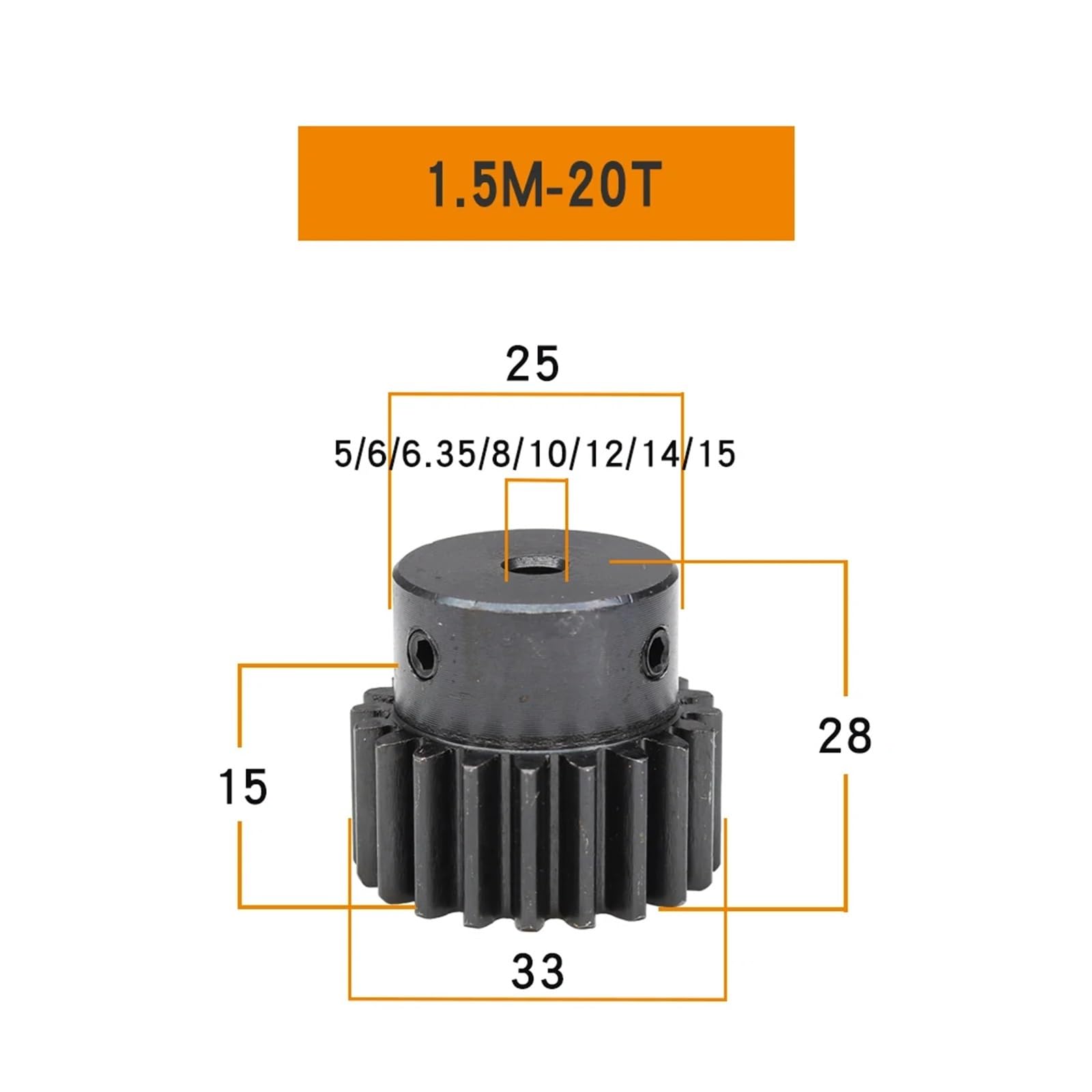 Bevel Gear Pinion Hardware Mechanical Spur Gear 1.5 Module-20T Blackening Carbon Steel High Frequency Quenching Gear Bore Size 5/6/6.35/8/10/12/14/15mm(10mm)