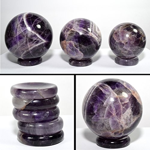 35Mm Natural Dream Amethyst Quartz Stand For Spheres/Eggs Polished Worry Stone Crystal Mineral Specimen Purple Gemstone Stand From India - 2Pcs #TOP4