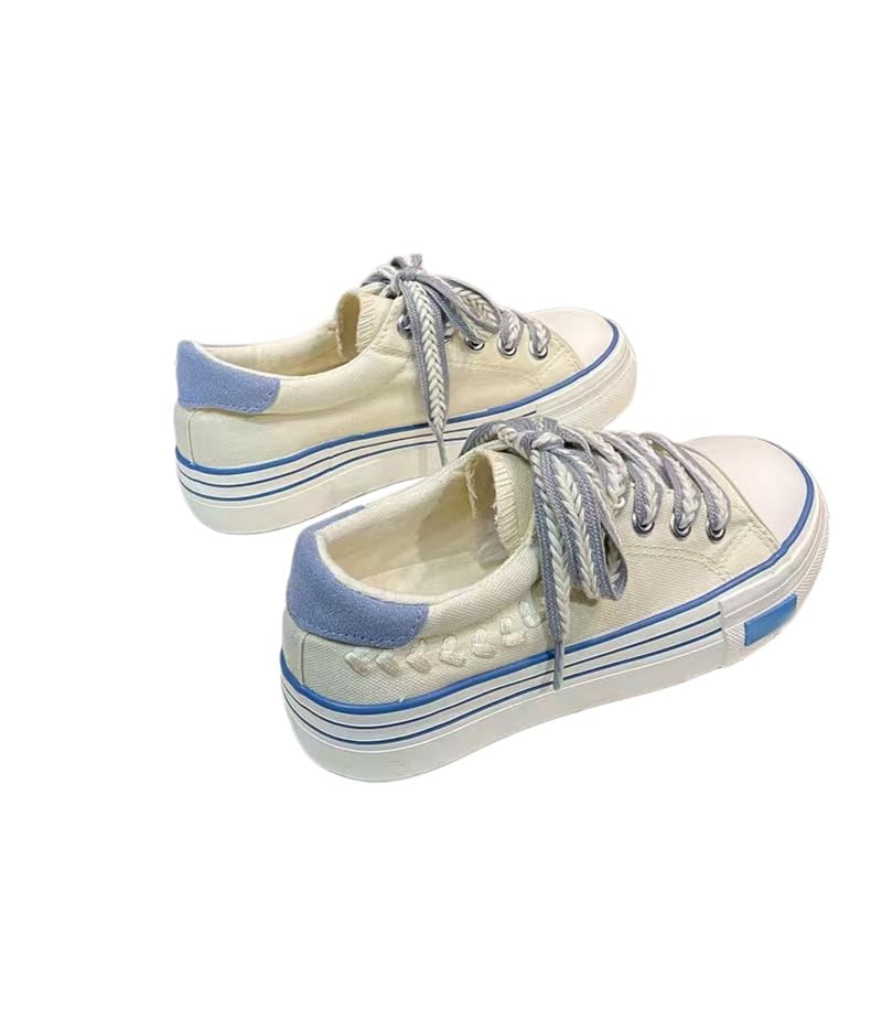 Sneakers Donna,Sneakers da Donna con Plateau in Tela, Basse, con Lacci Spessi E Suola Ammortizzata per L'Uso Quotidiano.