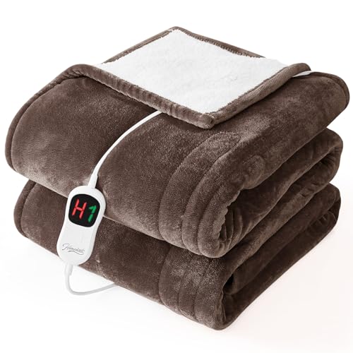 Image of Homemate Electric Heated Blanket Full - 72 inchx84 inch Heating Bed Blankets Throw with 10 Heating Levels 8 Hours Auto Off Fast Heating Over-Heated Protection Ultra Soft Warm Flannel ETL Certified Brown